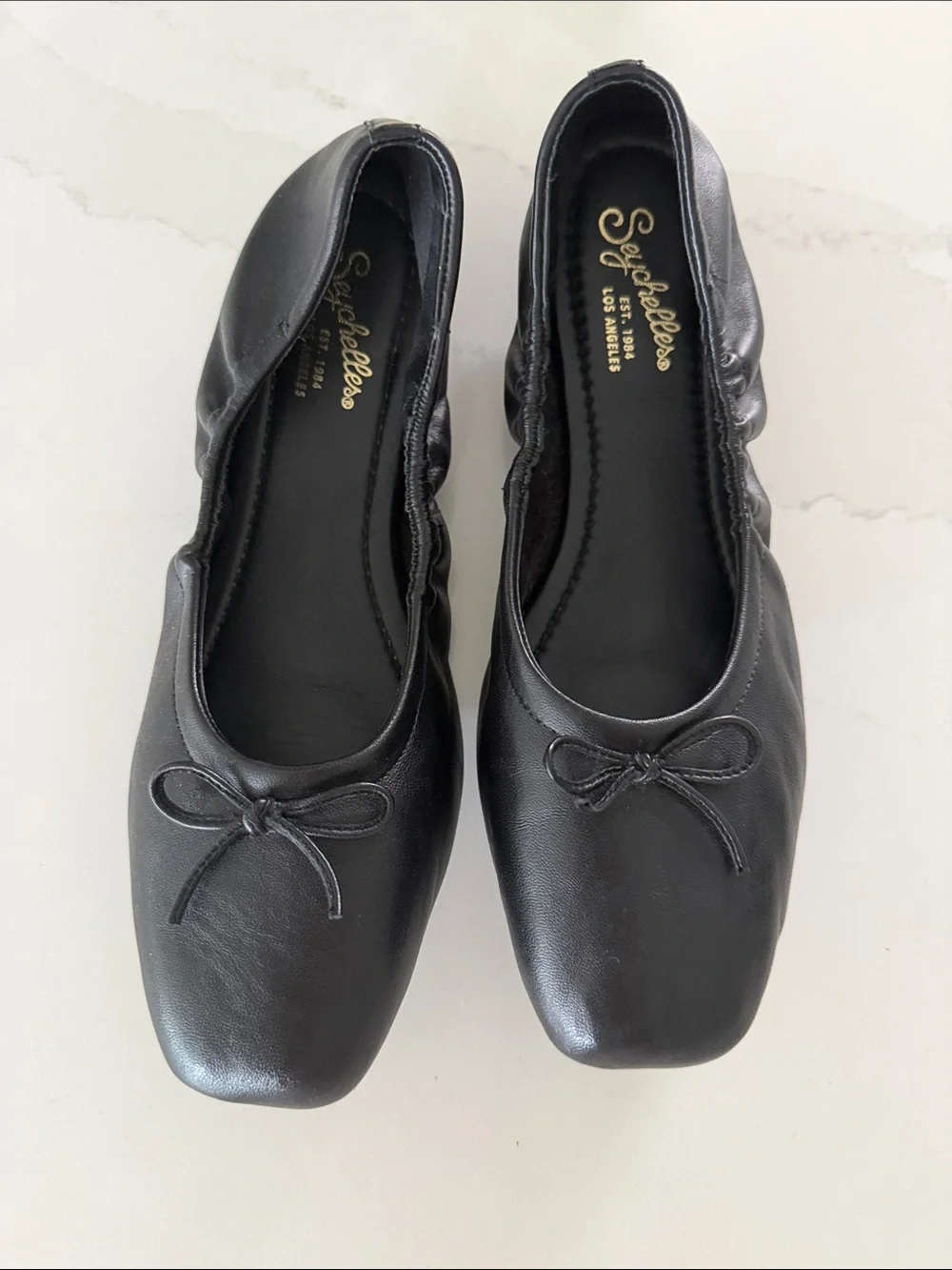 Seychelles Black Leather Ballet Flats with Bow